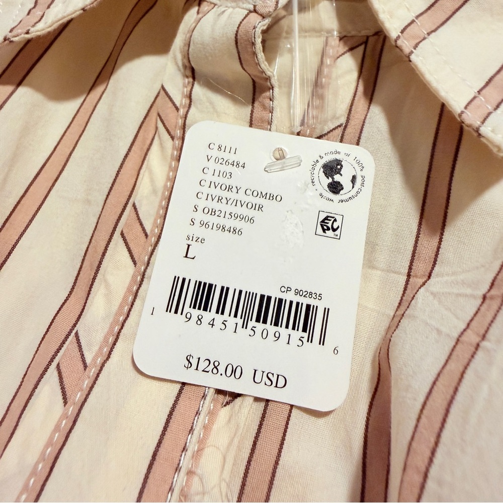 Free People Varsity Vibes Stripe Oversize Cotton Button-Up Shirt LG NWT - Picture 9 of 9